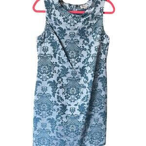 Merona Women's Blue Damask Sleeveless Sheath Dress Size 8 Silver EUC